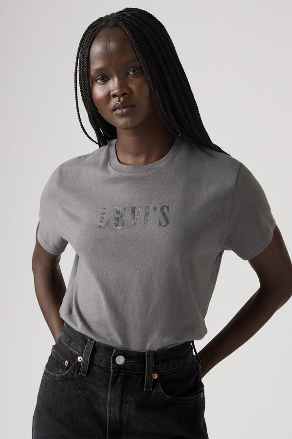 Levi' T Shirt Graphique Classic Femme / Rhinestone Serif Logo Smoked Pearl - vue 1