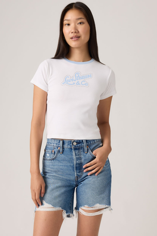 Levi' T Shirt Graphique Essential Sporty Femme / Script With Studs Bright / Chambray