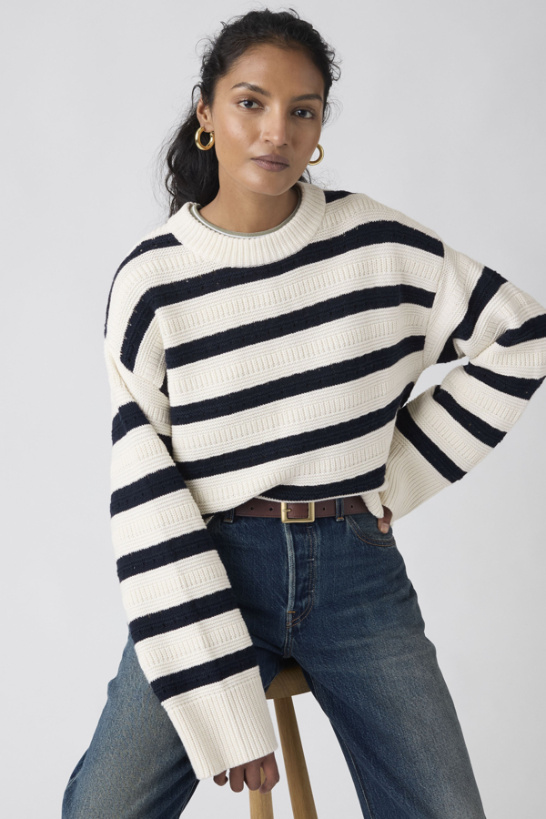 Levi' Pull Col Rond Candide Femme / Emma Stripe Egret