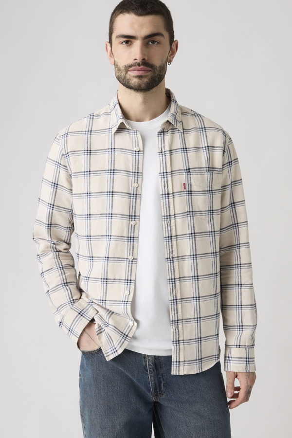 Levi' Sunset Pocket Shirt Homme / Ishu Plaid Moonbeam Cotton Linen
