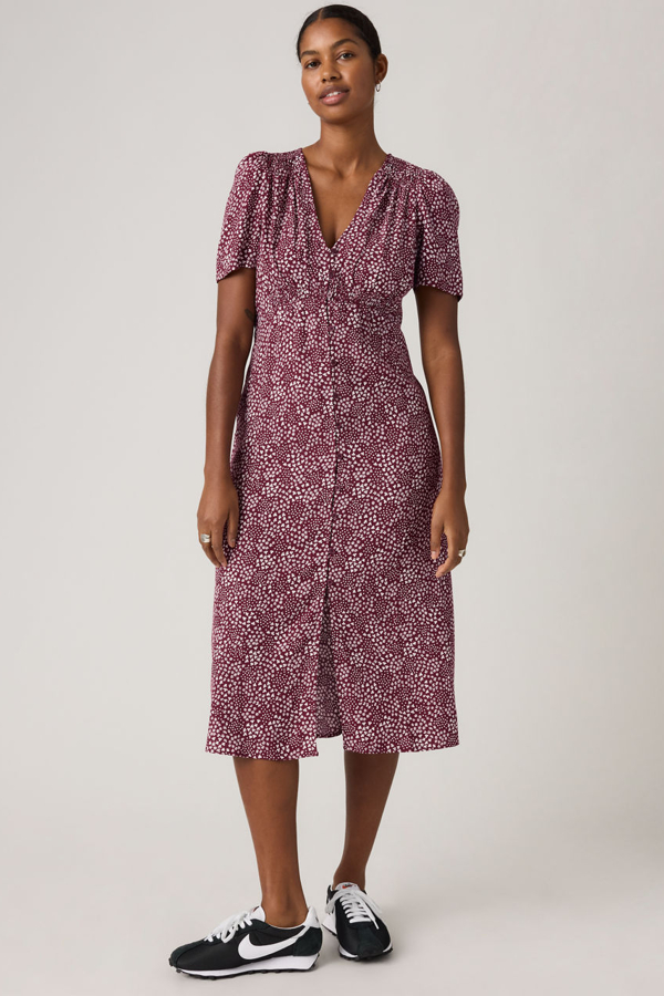 Levi' Robe Mi Longue Manche Courte Paola Femme / Connie Ditsy Dot Tawny Port