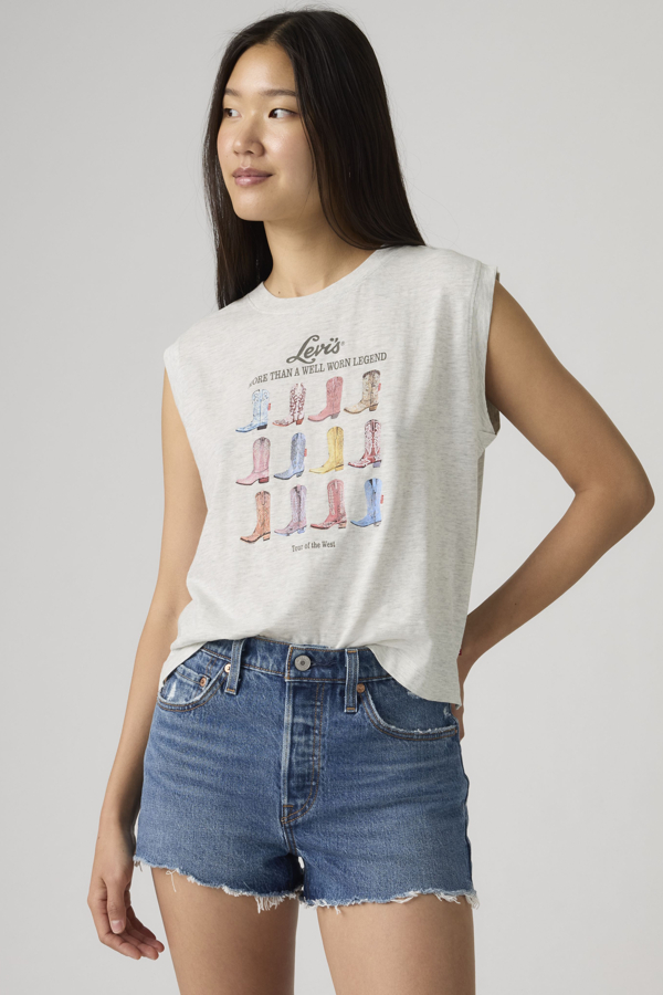 Levi' Débardeur Graphique Boxy Femme / Tank All The Boots Orbit Heather Gray - vue 1