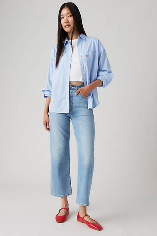 Levi’s Ribcage Straight Ankle jeans van katoenlinnen – Women’s Blauw / Cool Winner