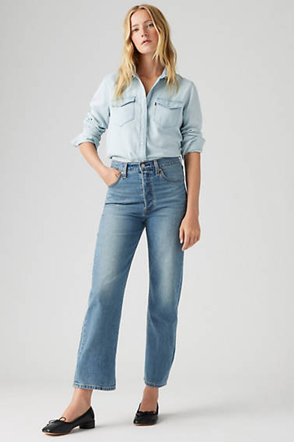 Levi’s Ribcage Straight Ankle jeans van katoenlinnen – Women’s Blauw / Cool Invite