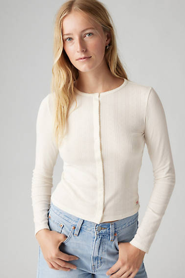 Produit : Levis Dry Goods Pointelle T shirt met lange mouwen - Women's - L - Wit Gardenia