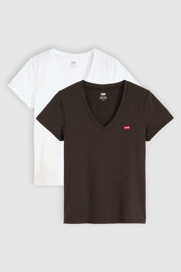 Levi's Perfect T shirt met V hals (2 stuks) - Women's - XS - Veelkleurig / 2 Pack V Neck White + & Caviar