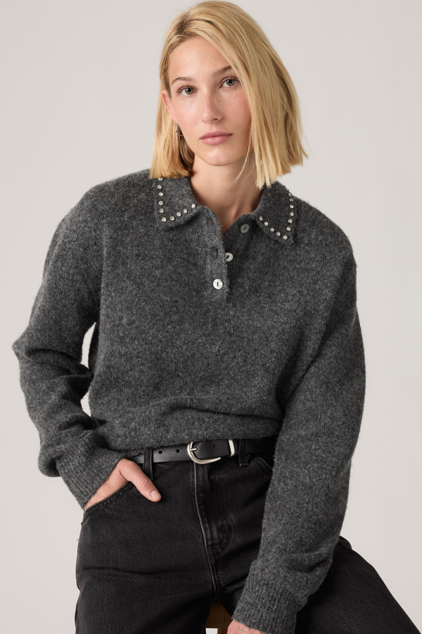 Levi's Sweater met strassteentjes op de kraag - Women's - S - Grijs / Anthracite Night Wool-like