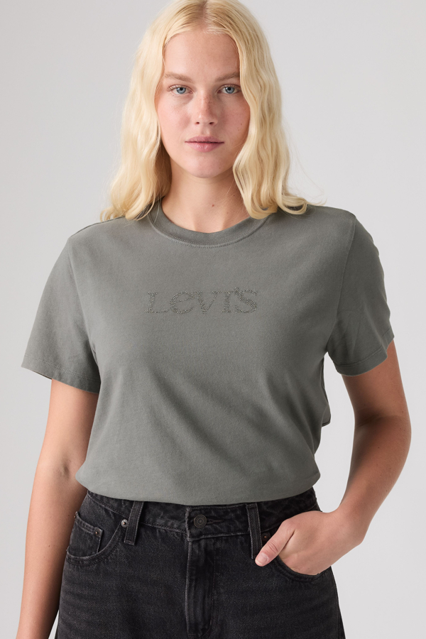 Levi's Graphic Favorite T shirt - Women's - S - Zwart / Rhinestone Club Logo Smoked Pearl
