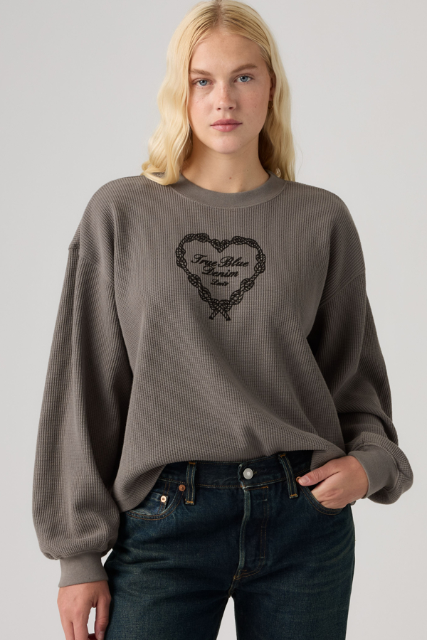Levi's Graphic Relaxed Waffle Long Sleeve Crewneck Tee - Women's - L -