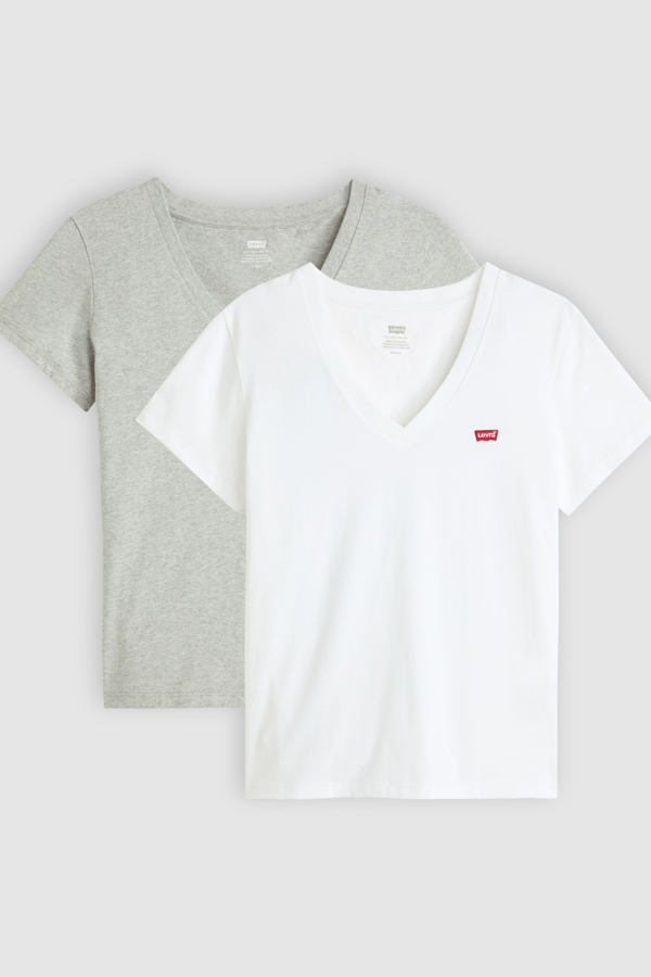 Levi's Perfect T shirt met V hals (2 stuks) - Women's - 2XS - Veelkleurig / 2 Pack V Neck White + & Starstruck Heather
