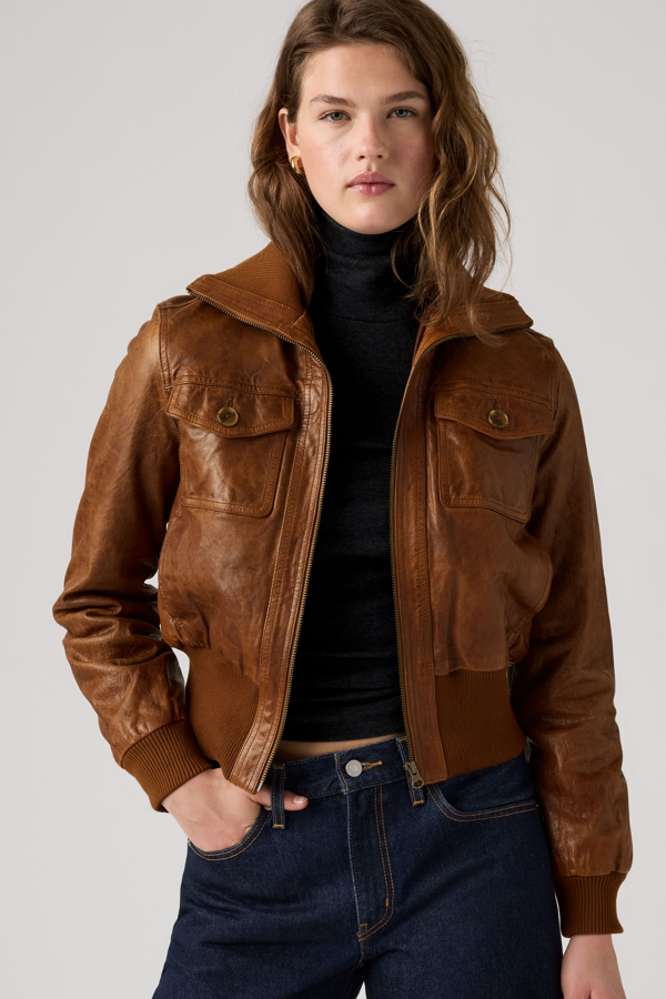 Levi's Kira Shrunken Leather Bomber Jacket - Women's - M -