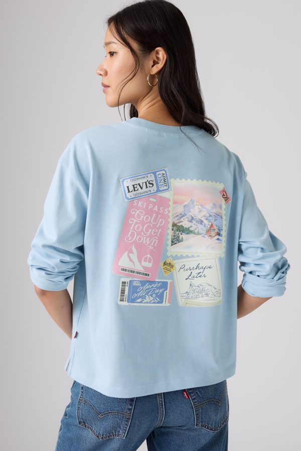 Levi's Graphic Vintage T shirt met lange mouwen - Women's - M - Blauw / Meet Me At The Lodge Angel Falls
