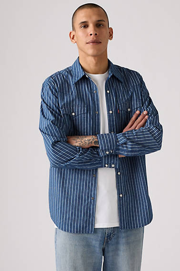Camisa Western de fit estándar Barstow - Hombre - M - Azul / Bjorn Geo Stripe Estate Blue Poplin