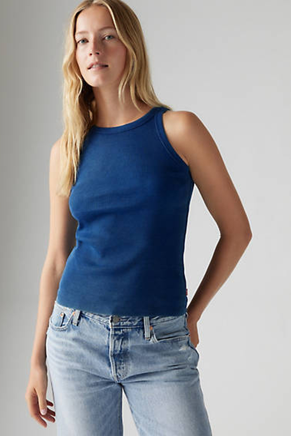 Camiseta sin mangas Essential Racer - Mujer - S - Azul / Indigo Rib Light Indigo Rib