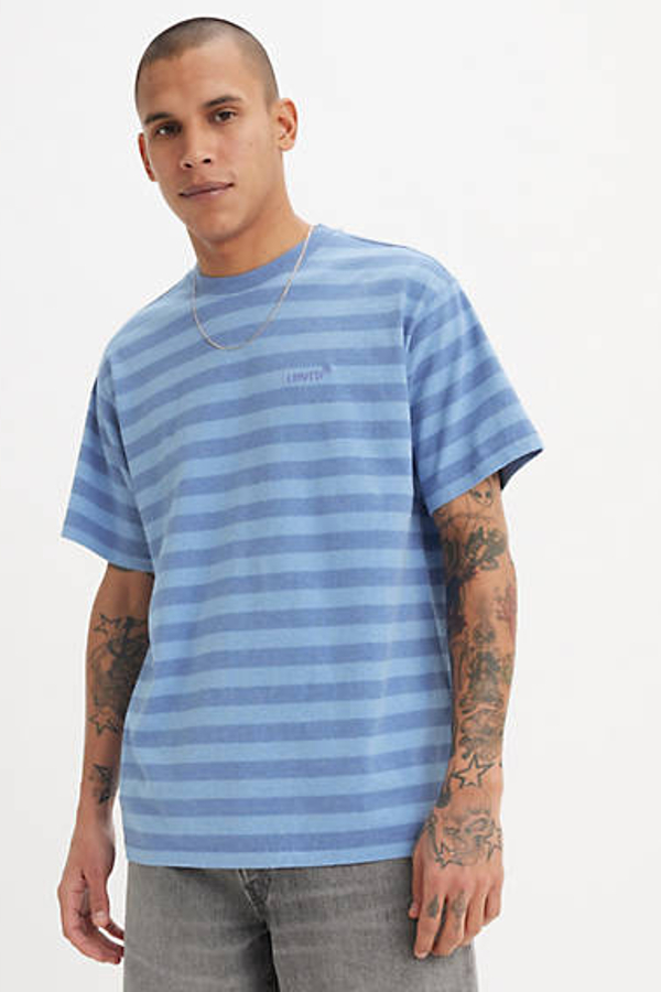 Camiseta Vintage Levi's Red Tab - Hombre - XS - Azul / Bardo Stripe Bleached Denim Jersey