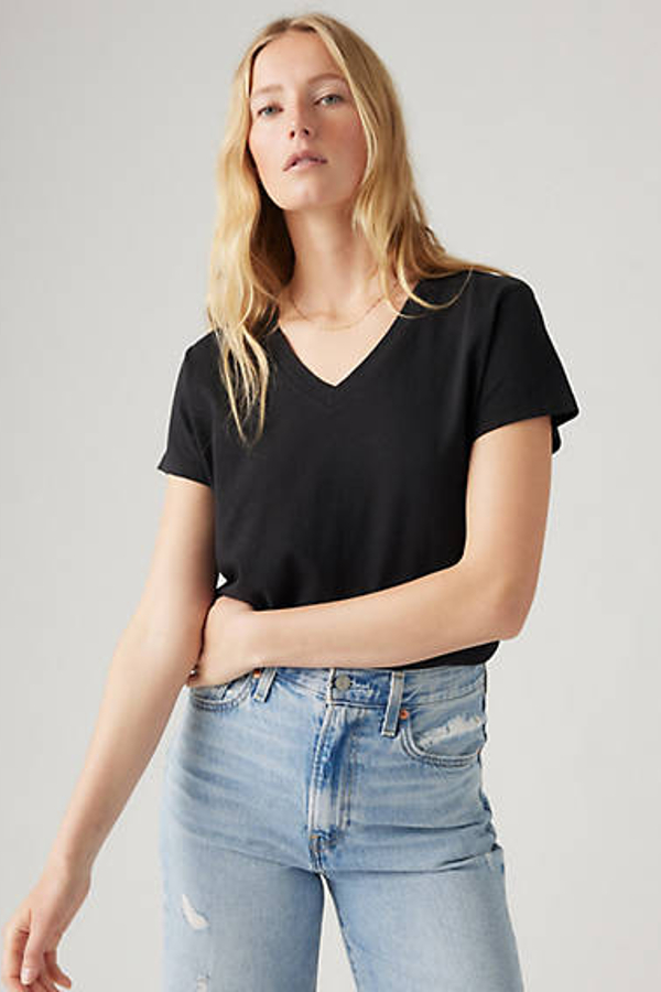 Camiseta con cuello de pico cuadrada - Mujer - XS - Negro / Caviar Slub