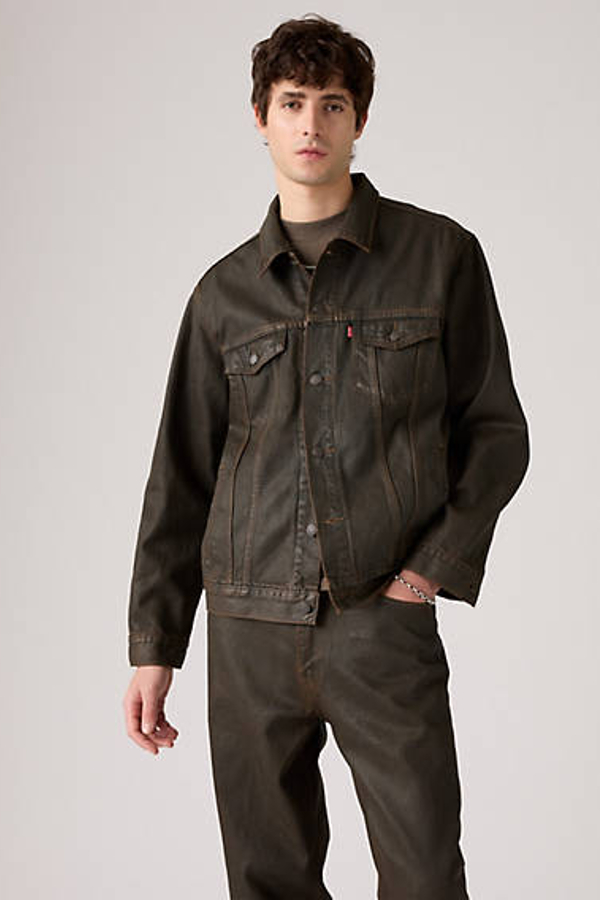 Trucker Jacket Relaxed - Hombre - L - Blanco / Brown Wood Coated Trucker