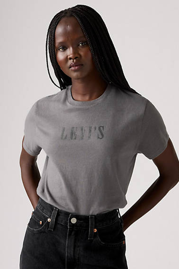Camiseta Graphic Classic - Mujer - XL - Gris / Rhinestone Serif Logo Smoked Pearl