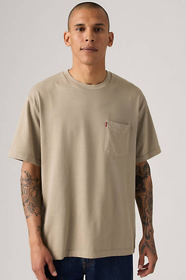 Camiseta Heavyweight con bolsillo - Hombre - L - Crema / Vintage Khaki