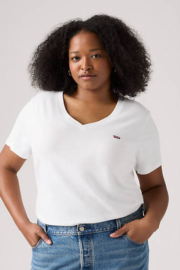 Camiseta con cuello de pico (tallas grandes) - Mujer - 3X - Blanco / Bright White