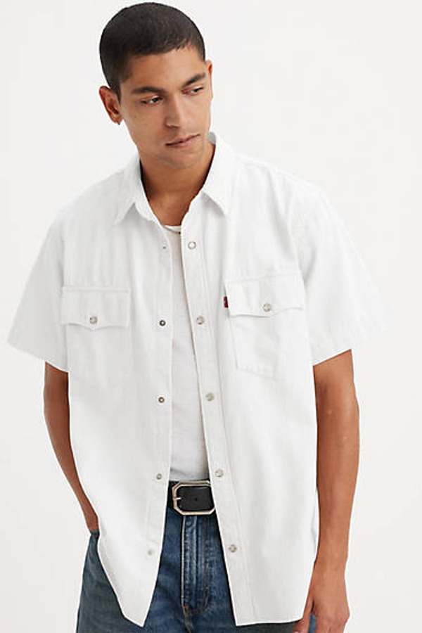 Camisa Western de manga corta de fit relajado - Hombre - XS - Blanco / Newman Ecru