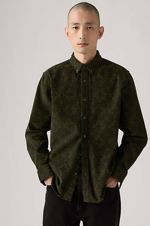Camisa de pana con botones Authentic - Hombre - L - Verde / Ames Tile Geo Deep Depths