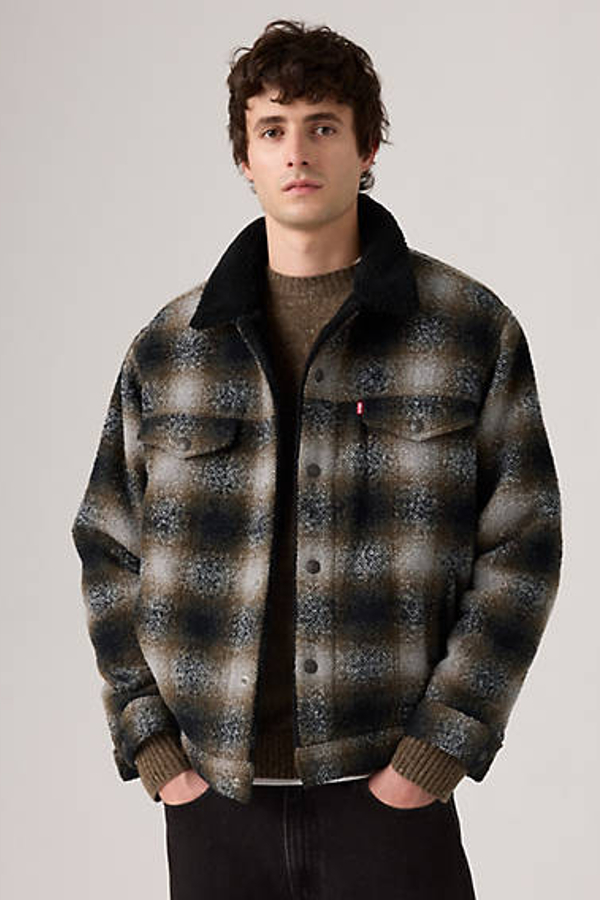 Trucker Jacket de fit holgado Plaid Sherpa - Hombre - L - Neutral / James Plaid Paloma