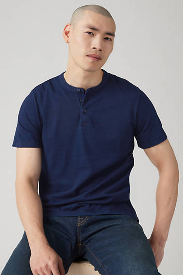 Camiseta de manga corta con botones Housemark - Hombre - XXL - Azul / True Indigo Dark Indigo