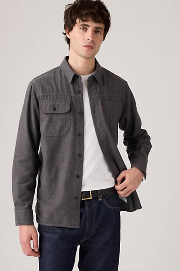 Camisa de manga larga Auburn Worker - Hombre - L - Negro / Dakota Herringbone