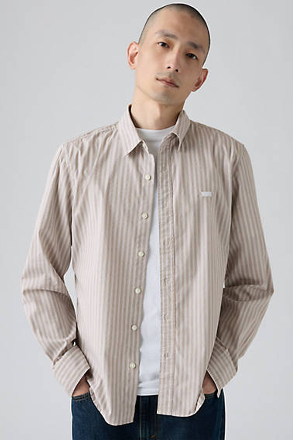Camisa de fit estrecho Battery Housemark - Hombre - L - Multicolor / Rory Stripe Bright White Stretch Poplin