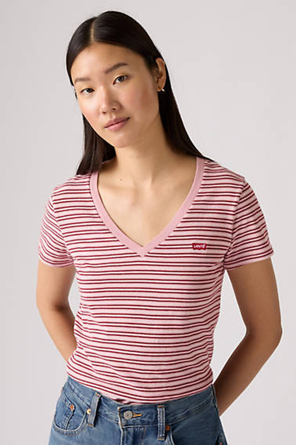 Camiseta de cuello de pico Perfect - Mujer - L - Rosa / Clara Stripe Zephyr Jersey