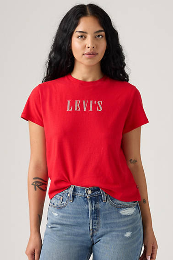 Camiseta Graphic Classic - Mujer - XS - Rojo / Rhinestone Serif Logo Rhythmic Red