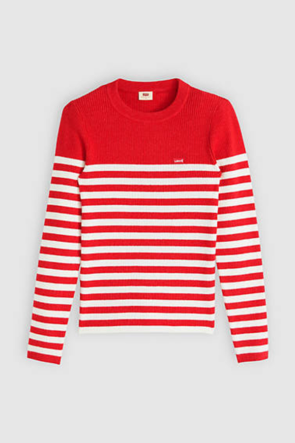 Suéter acanalado de cuello redondo - Mujer - L - Rojo / Adrienne Stripe True Red Rib