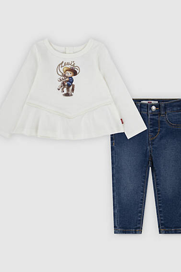 Conjunto de top Peplum y jeans Western para bebé - Chicas - 12M - Neutral / Gardenia