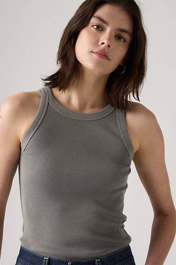 Camiseta sin mangas Essential Racer - Mujer - M - Negro / Garment Dye Fa180896 Smoked Pearl Rib