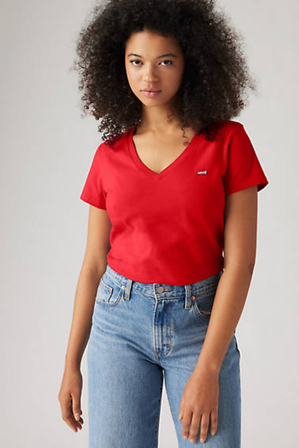 Camiseta Perfect V neck - Mujer - S - Rojo / Rue Red Cotton