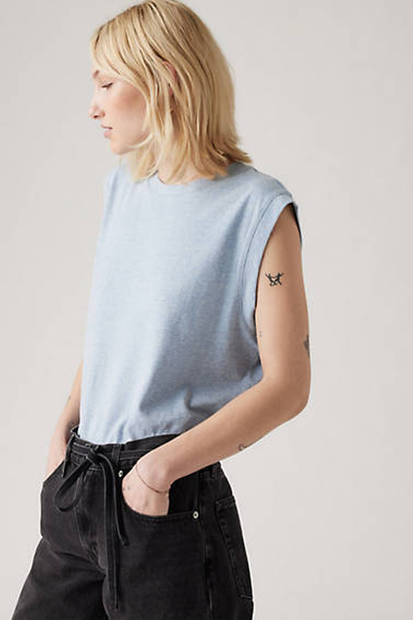 Camiseta sin mangas cuadrada - Mujer - L - Azul / Forever Blue Triblend
