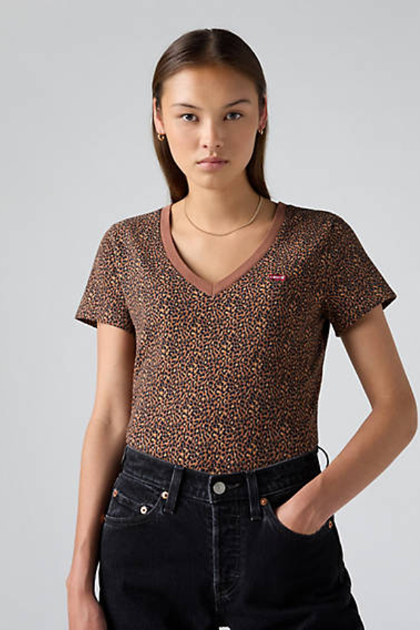 Camiseta de cuello de pico Perfect - Mujer - S - Multicolor / Lse_Leopard Cat Eyes Look Left Chesthit Leopard