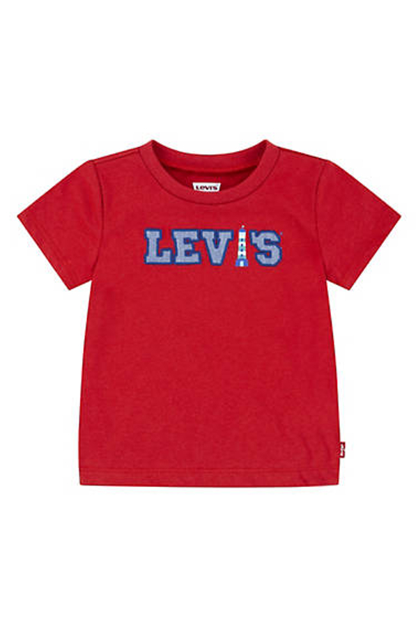 Camiseta con logotipo y adornos en cambray para bebé - Chicos - 12M - Rojo / Pompeian Red