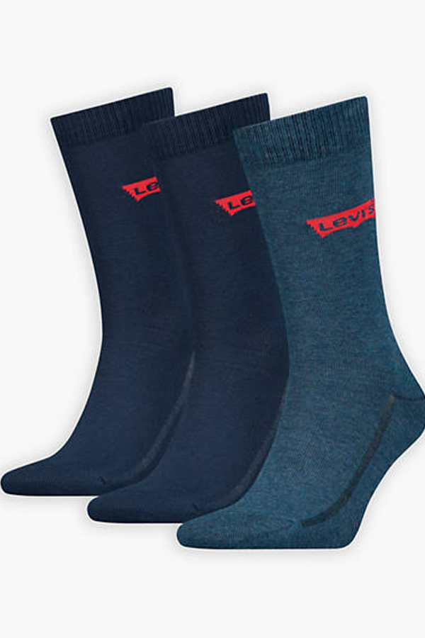 Calcetines de altura estándar Levi's de algodón reciclado con el logo Batwing: paquete de 3 - Hombre - 39 - Azul / Denim