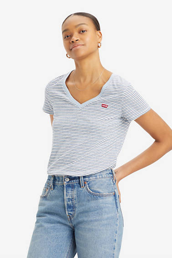 Camiseta de cuello de pico Perfect - Mujer - L - Azul / Penny Stripe Kentucky Blue