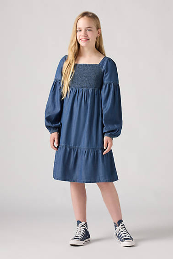 Vestido de manga larga fruncido para adolescentes - Mujer - 14A - Azul / Pacific Highway