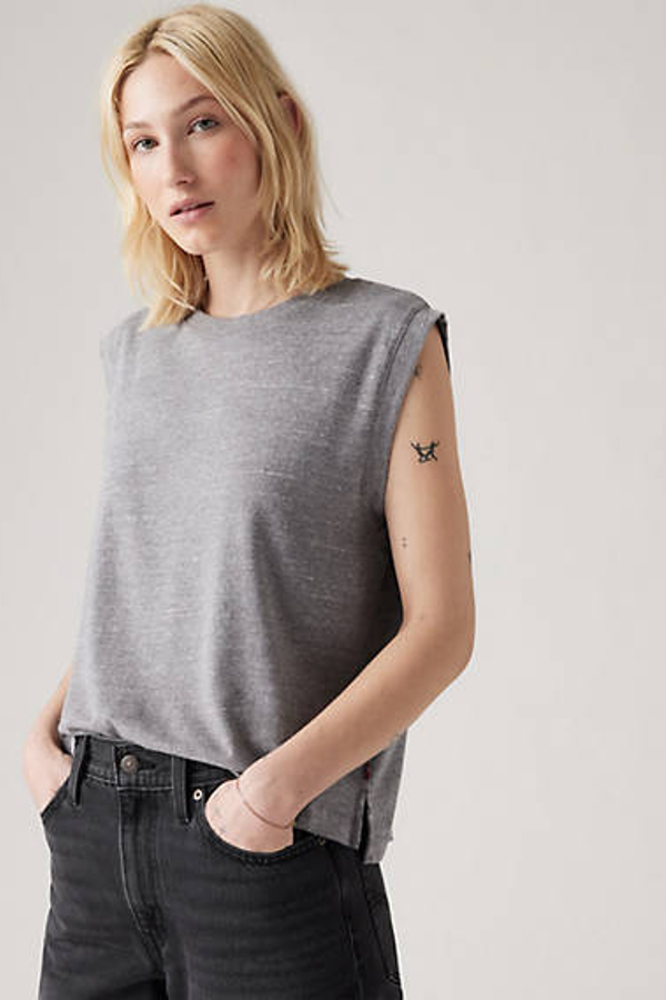 Camiseta sin mangas cuadrada - Mujer - XS - Gris / Triblend Header Gray