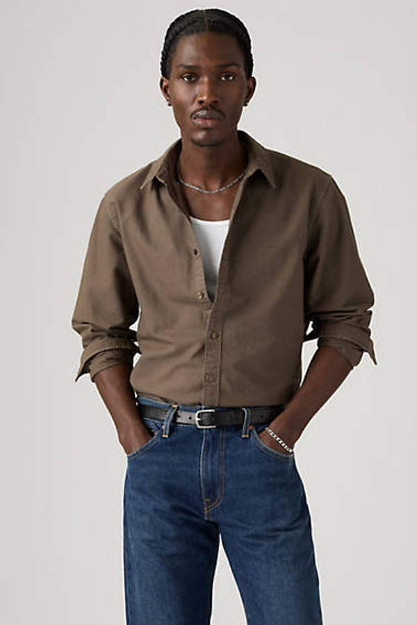 Camisa de botones Authentic - Hombre - L - Marrón / Khaki Green Garment Dye