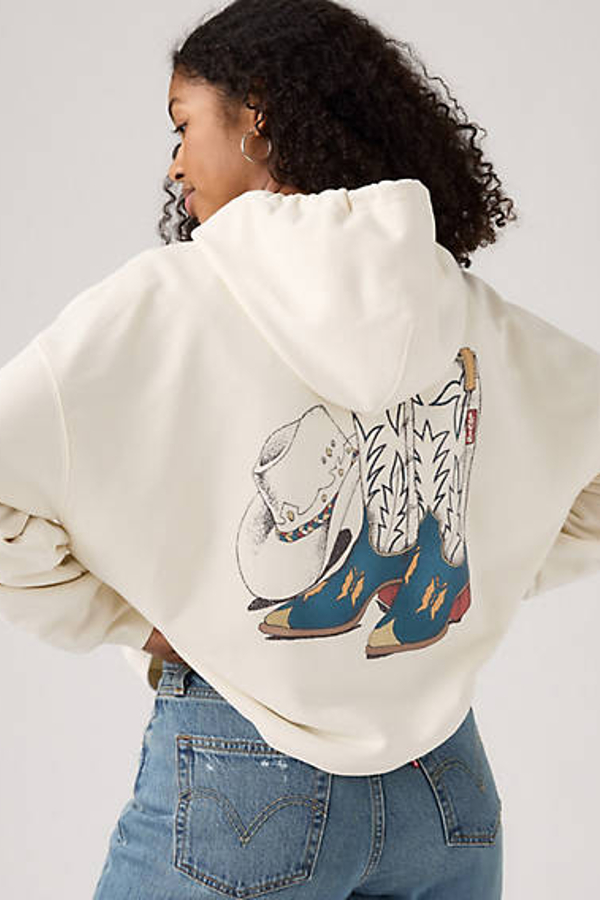 Sudadera con capucha Graphic Leo - Mujer - M - Blanco / Hood Cowboy Boot And Hat Egret