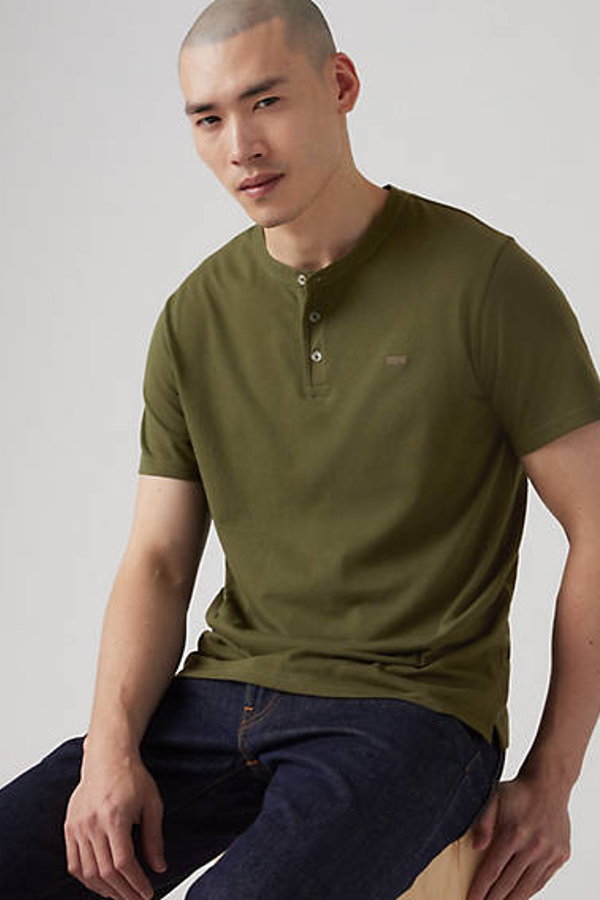 Camiseta de manga corta con botones Housemark - Hombre - M - Verde / Olive Night