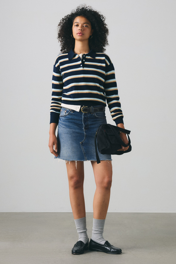 Supersoft Long Sleeve Polo - Women - L - Blue / Jade Stripe Navy Blazer
