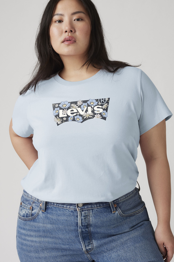 Perfect Logo Tee (Plus Size) - Mujer - 4X - Azul / Batwing Floral Fill Country Air