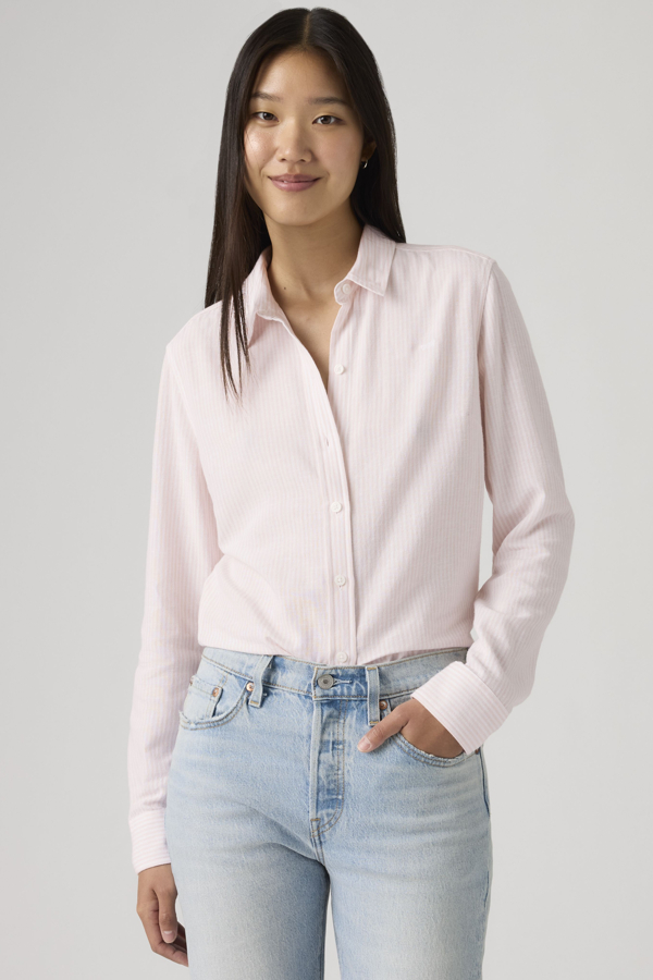 Classic Shirt - Mujer - L - Rosa / Bibi Stripe Crystal Pink Cotton Linen