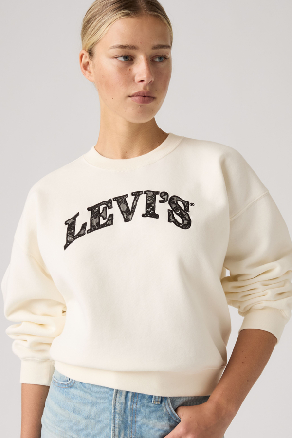 Graphic Vintage Boxy Sweatshirt - Mujer - M - White / Crew Lace Applique Arch Logo Egret